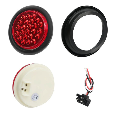4-Inch Round LED Trailer Lights Pack of 4, 24-LED High-Output Red Tail Lights with grommet and 3-prong pigtail connectors
