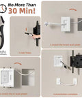 Slick In-Wall Cable Management Kit With Brush Plate For Taming Messy Wires Behind TV Screens installation steps with drywall saw and components.