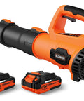 Cordless Leaf Blower 21V with dual 2.0Ah batteries and fast charger, lightweight design for yard work and outdoor cleanup.