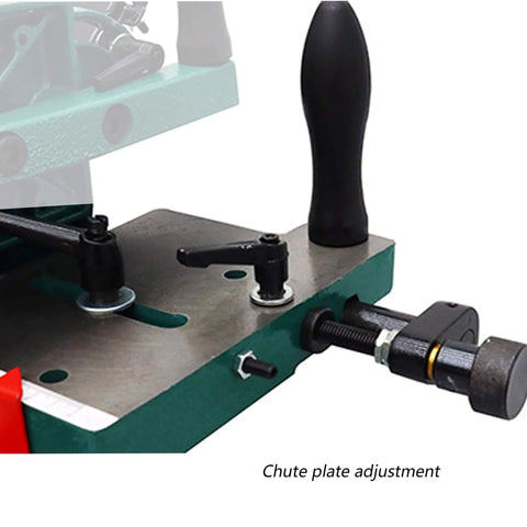 Pro Grade Mortise And Tenon Jig For Table Saw With Quick Tightening Clamp chute plate adjustment view