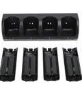 Four Remote Controller Charger Dock With 2800mAh Rechargeable Batteries, Ultra Fast Charging Station For Four Remotes, No More Battery Swaps, Easy Docking, Black dock and batteries.