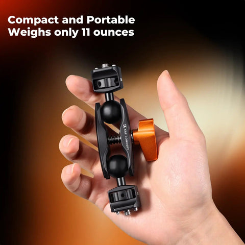 Dual Ball Head Magic Arm For Cameras And Microphones, Adjustable Articulating Mount With Bilateral 1/4 Inch Threads, Rock Solid Locking, Flexible Rig Accessory For Photo Video Studio Gear Like Monitors, Lights, And More, compact 11-ounce black aluminum
