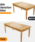 26 Inch Wooden Table Extension Slides Expands Dining Tables Up To 52 Inches Heavy Duty Drawer Glides view showing before and after setup.