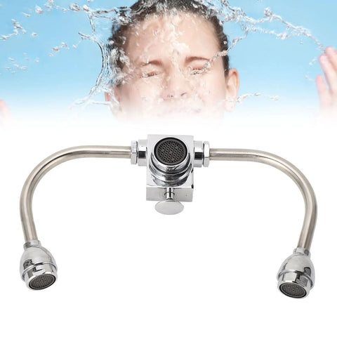 Double Nozzle Eyewash Station Faucet Mounted for Lab Factory and Office Sinks, 304 Stainless Steel Emergency Eye Wash