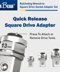 Ratchet Wrench Adapter Set Turns Your Ratchet Into Square Drive And Hex Bit Tools For Sockets 13mm adapter close view