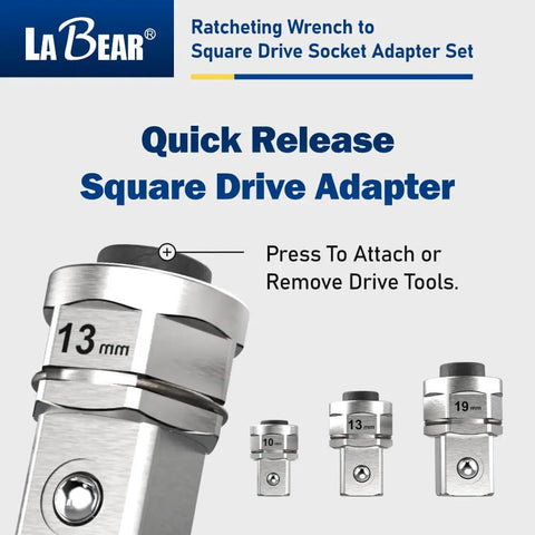 Ratchet Wrench Adapter Set Turns Your Ratchet Into Square Drive And Hex Bit Tools For Sockets 13mm adapter close view