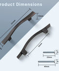 Dimensions of 15 Pack Curved Oil Rubbed Bronze Cabinet Pulls, 3 Inch Hole Spacing, total length 4.75 inches, with screws shown.