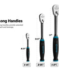 Fine 90-Tooth Ratchet Set With Ergonomic Soft Grip, long handled ratchets 1/4, 3/8, 1/2 inch drives