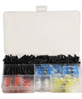 Top Notch Heat Shrink Solder Wire Connectors Kit With 300 Waterproof Butt Terminals And Seal Sleeves For Marine Auto Electrical Cable Splice In Vibrant Red Blue White Yellow Black Assorted Sizes To Fix Any Messy Wiring Job. Assorted heat shrink solder connectors in storage case
