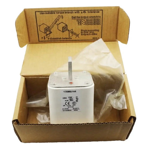 Top Grade Electric Component Fuses 170M6144 in packaging, silver finish, heavy duty fuse for vehicle systems.