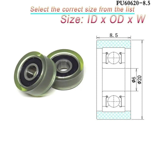 Heavy Duty PU Vending Machine Bearing Roller Polyurethane Pulley Fits 6mm Bore 22mm Diameter Deep Groove Ball with diagram.