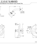 Technical drawing of Metropolitan Pressure Balanced Shower Faucet With Oil Rubbed Bronze Finish dimensions and specifications.