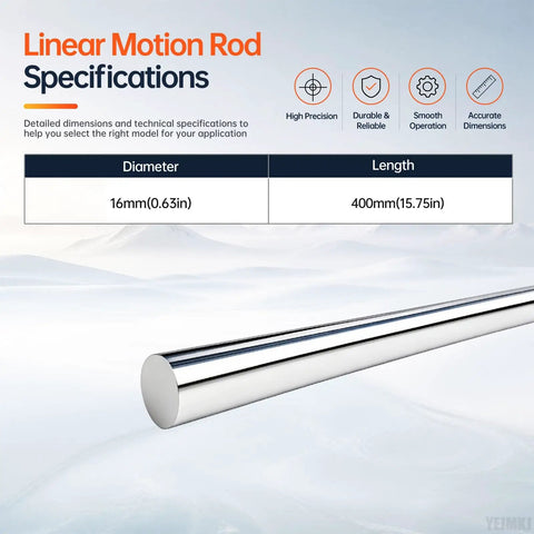 Premium 2 Pack 16mm X 400mm Linear Motion Rods Shaft Guide Rail specifications showing diameter and length for precise movement.