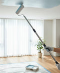 Premium Paint Roller Kit With Adjustable Stainless Steel Pole Effortlessly Reach High Walls And Ceilings Ladder Free Home Painting Projects Smooth Finish Weekend Warrior Approved Easy Setup in action painting ceiling.