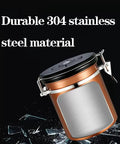 Legit Airtight Coffee Canister With Sweet Built In Scoop And Vacuum Sealed Stainless Steel Design featuring durable 304 stainless steel material.