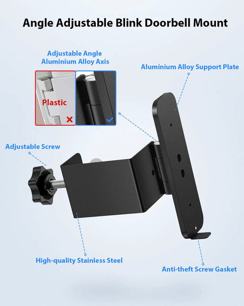 Adjustable Angle Doorbell Mount For Video Doorbells With 45 To 135 Degree Side Tilt, Anti Theft Design, No Drill Install, Super Easy Mount