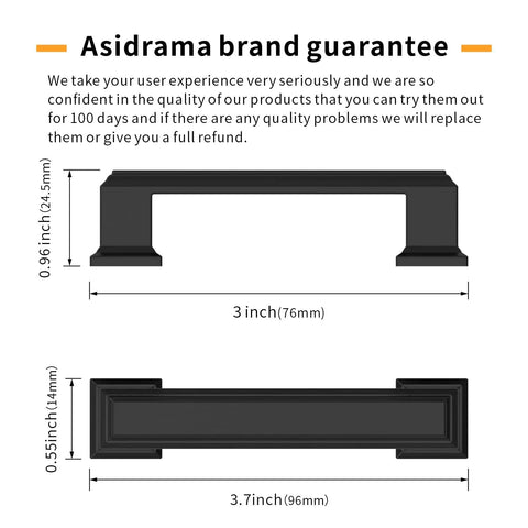 Diagram of the measurements for 15 Pack Matte Black 5 Inch Kitchen Cabinet Handles And Pulls Tough As Nails Durable Metal Hardware For Cupboards And Drawers Rustproof Anti Corrosion Non Toxic Heavy Duty Cabinet Pulls That Are Easy To Clean And Install.