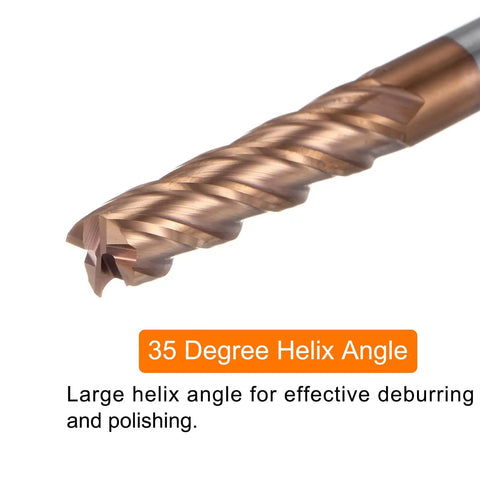 Close-up of Carbide Square End Mill 8mm Diameter 5 Sixteenth Shank Extra Long 100mm 4 Flutes TiSiN Coated for CNC Milling
