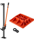 VEVOR 48-inch farm jack with base; orange lifting rod, black rail, red multi-compartment tray, and accessory.
