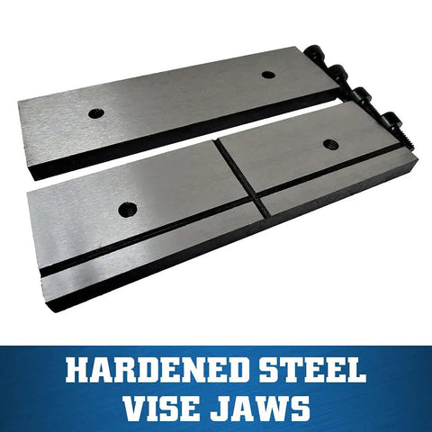 Low Profile Drill Press Vise LP6 with hardened steel jaws for precise drilling, tapping, and reaming on machine table