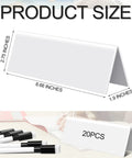 20 Pack Dry Erase Name Tent Cards With Black Markers No Fuss Wipe Clean Reusable Desk Tags For Classroom Office Conferences Meetings And Weddings 8.7 X 2.8 X 1.9 Inches illustrated with size details, markers and packaging.