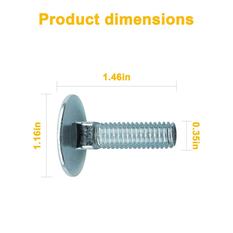 Elevator bolts, zinc-plated flat head, 3/8-16 x 1-1/2 in, set of 10, side view