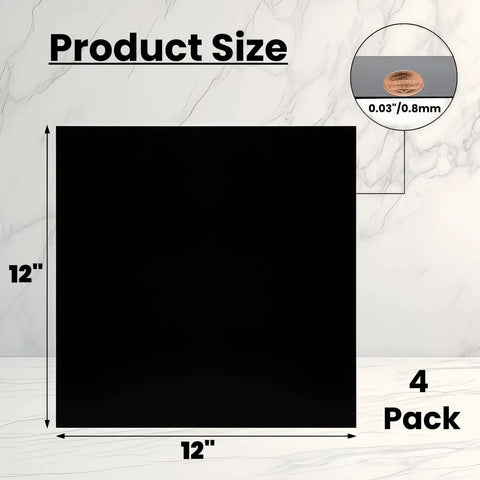 4 Pack 12 By 12 Inch Anodized Aluminum Sheets Black 0.03 Inch Thick 5052 Aluminum Alloy Engraving Plates with measurement details