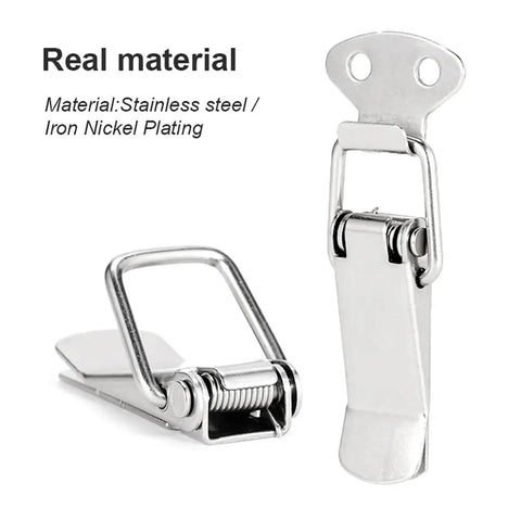 Mini Stainless Steel Toggle Latch Catch Set, 4 Or 10 Pack, Spring Loaded Chest Box Door Latch, shown in stainless steel material