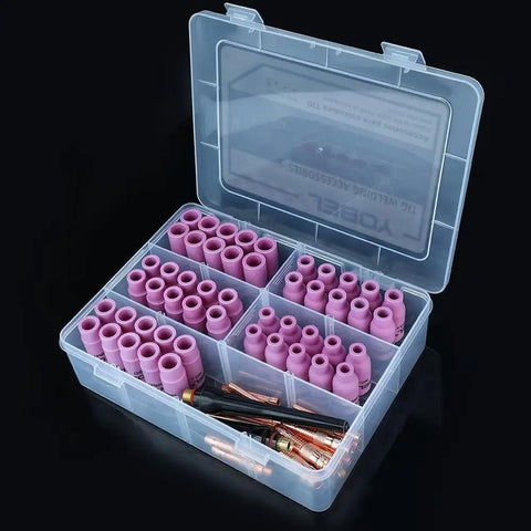 96 Piece TIG Consumables Kit With Foam Case For WP 17 18 26 Torch includes alumina cups, gas lens bodies, collets in box