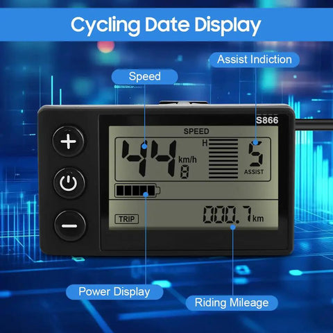 S866 Display Panel For Electric Bikes And Scooters, Compatible With 24V 36V 48V Systems, Real Time Speed Readout, Trip Computer, Power Monitoring, And Easy System Control For Quick Bike Upgrades