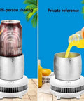 Keep Your Daily Sips Absolutely Dialed Smart Electric Cup Warmer And Cooler For Desk with canned drink and freshly poured juice.