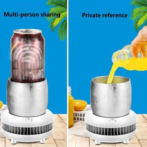Keep Your Daily Sips Absolutely Dialed Smart Electric Cup Warmer And Cooler For Desk with canned drink and freshly poured juice.