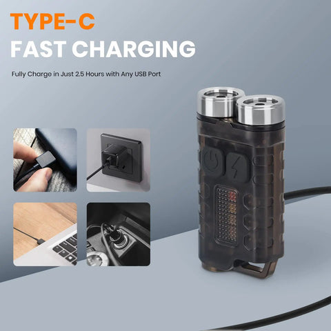Rechargeable Keychain EDC Flashlight, 900 Lumens Tiny Yet Mighty Pocket Rocket Mini LED Light, Magnetic Waterproof charging
