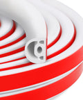 Silicone door weather strip roll, white with red backing; multi-chamber cross-section, self-adhesive, 19.7 ft