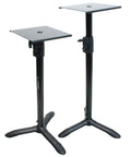 Heavy Duty Tubular Steel Studio Monitor Speaker Stands Pair with Adjustable Height, shown in black with stable tripod base.