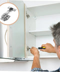 Man installing Rock Solid Stainless Steel Concealed Cabinet Hinges With Slick Silent Soft Close Self Closing Design For Kitchen Cupboards.
