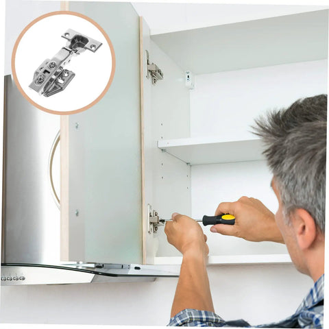 Man installing Rock Solid Stainless Steel Concealed Cabinet Hinges With Slick Silent Soft Close Self Closing Design For Kitchen Cupboards.