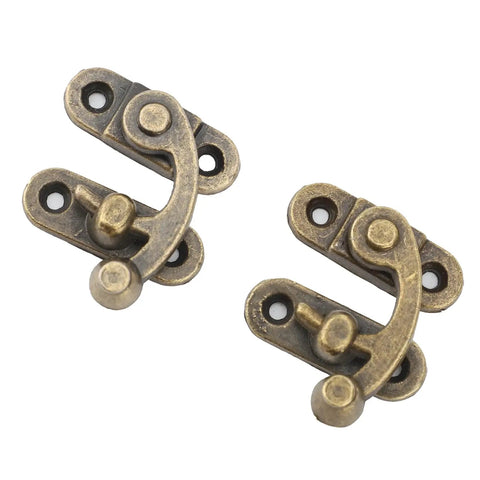 Antique Bronze Arm Clasp Latch With Right Swing Closure, Zinc Alloy Hook Hasp, 32x28mm Lock for Jewelry Boxes - two latches visible