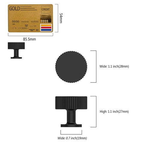 Matte Black Cabinet Knobs 1 Inch Single Hole Drawer Pulls Set Of 10 For Kitchen And Bathroom Cabinets With size comparisons