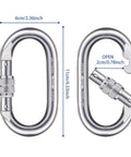 Ultra Strong Carabiner Clips O Shaped Screwgate 25kN 5600Lbs 2 Pack Heavy Duty Locking Carabiners with dimensions