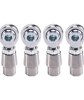Four Piece Five Eighth Inch Eighteen Thread Heim Joint Rod End Kit Featuring Precision Ball Bearings and Mounting Spacers, steel construction.