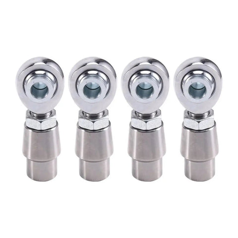 Four Piece Five Eighth Inch Eighteen Thread Heim Joint Rod End Kit Featuring Precision Ball Bearings and Mounting Spacers, steel construction.