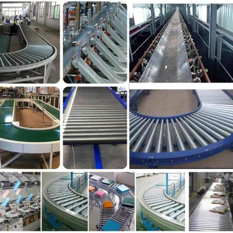 Commercial Stainless Steel Conveyor Rollers Two Pack Spring Loaded Gravity Bearings in various shop table setups.