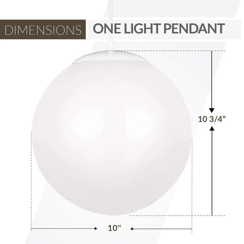 Leo Globe One Light Pendant In White Finish 10 Inch Modern Hanging Fixture dimensions illustration with globe design
