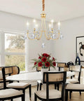 Gold Farmhouse Crystal Chandelier For Dining Room And Kitchen Island, 6 Light French Country Ceiling Fixture