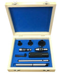 Pro 8-Piece Mt2 Lathe Tailstock Tap And Die Holder Combo Kit With Precision Morse Taper Shank, Full Tapping Set, Stop Handle, Premium Wooden Box For Serious Machinists open wooden case with blue foam and lathe tapping tools