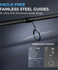 Close-up of stainless steel guides with zirconium oxide rings on Travel Ready 4 Piece Spinning And Casting Fishing Rods With Twin Tip.