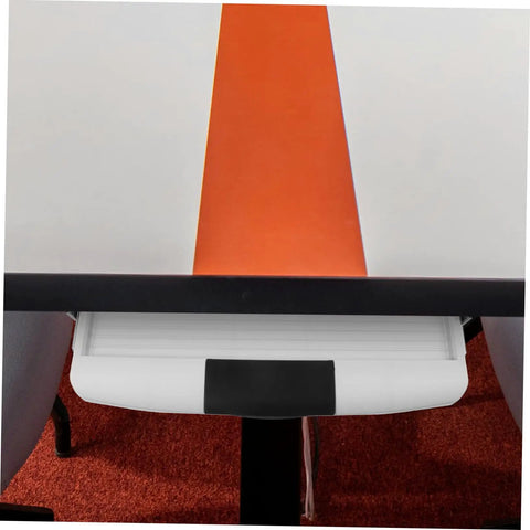 Under Desk Keyboard Tray With Slick Glide Mechanism And Ergonomic Wrist Rest For Smooth Typing Sessions adds workspace flex beneath the desk.
