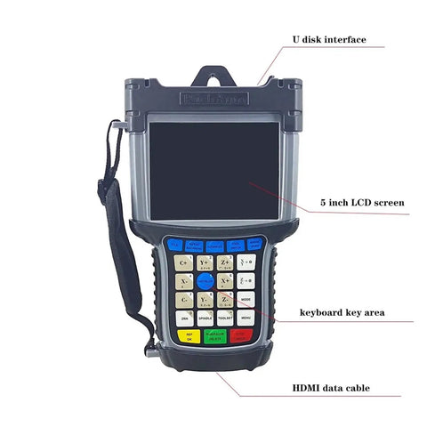 Handheld controller of Offline 3 Axis CNC Controller System With 5-inch LCD and keyboard interface, USB loading slot visible