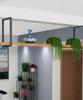 Heavy Duty Wrought Iron Shelf Brackets, 3 Pack Black, Ceiling and Wall Mount, 110 Lbs Holding Power, Rugged Pipe Style, 11.8X19.7 Inch, Built Tough for Kitchen and Home Organization with floating shelf and plants.